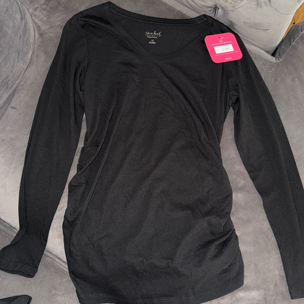 Long sleeve side shirred maternity tee